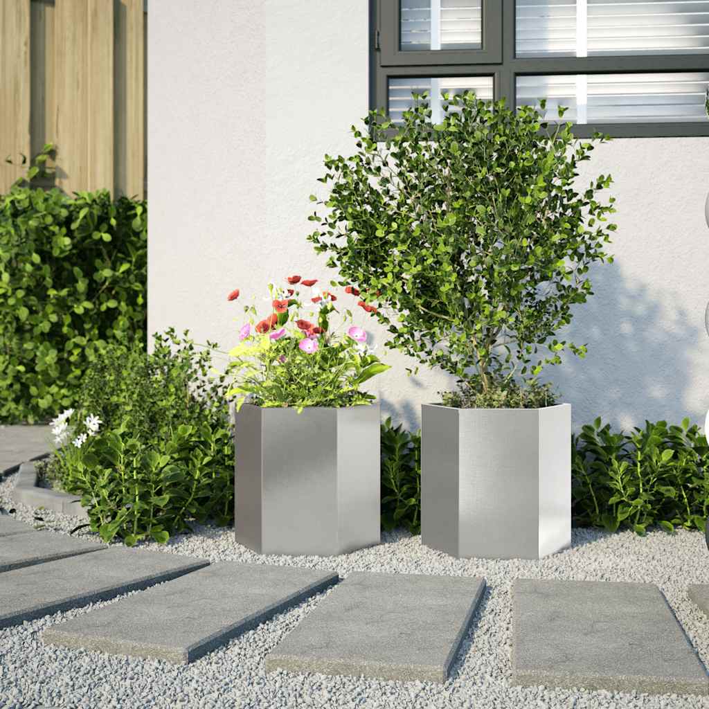 Vidaxx Pflanzgefäße 2 Stück Sechseck 46x40x45 cm Edelstahl