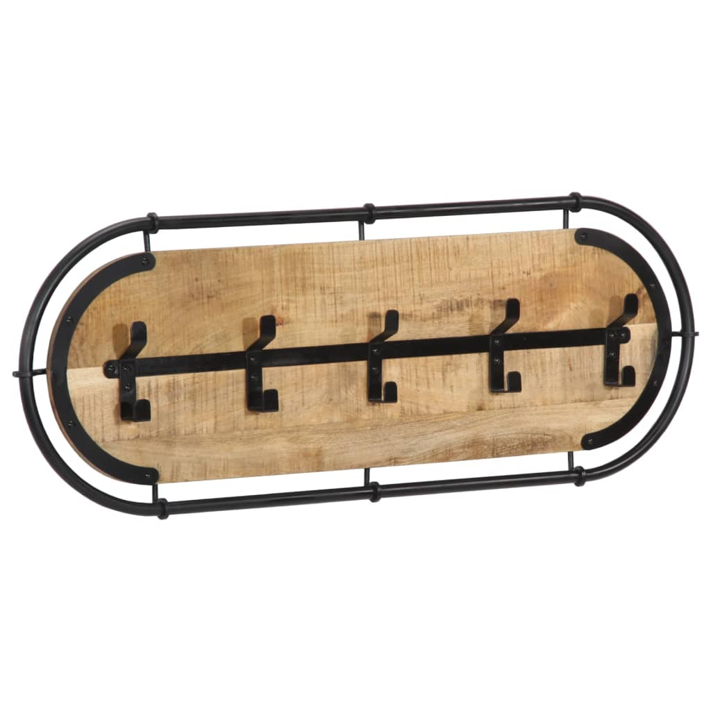 VidaXL Wandgarderobe mit 5 Haken aus massivem rohem Mangoholz