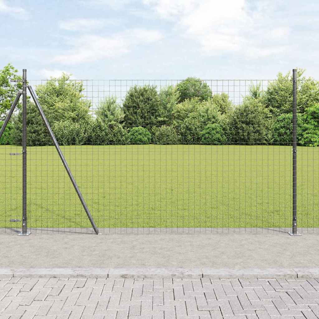 Vidaxl hek met paal grijs 1,5 x 10 m staal en pvc