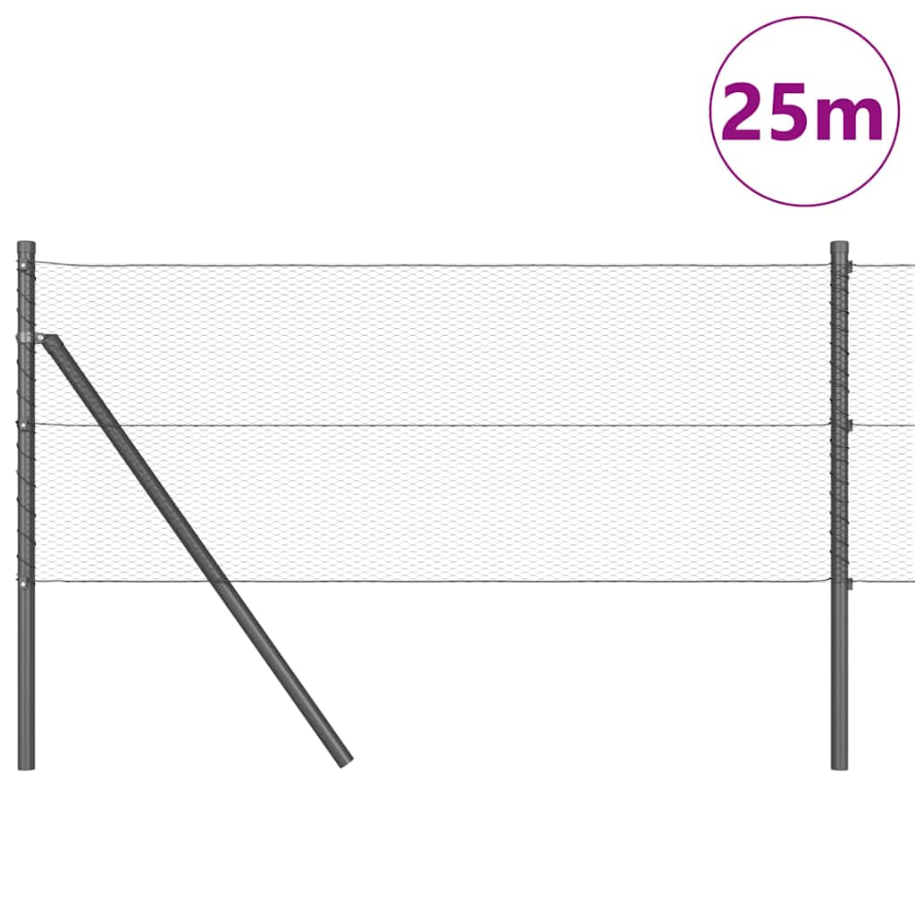 Vidaxl afrasteringspaal grijs 25 x 0,6 m (13 mm gaas) staal en pvc