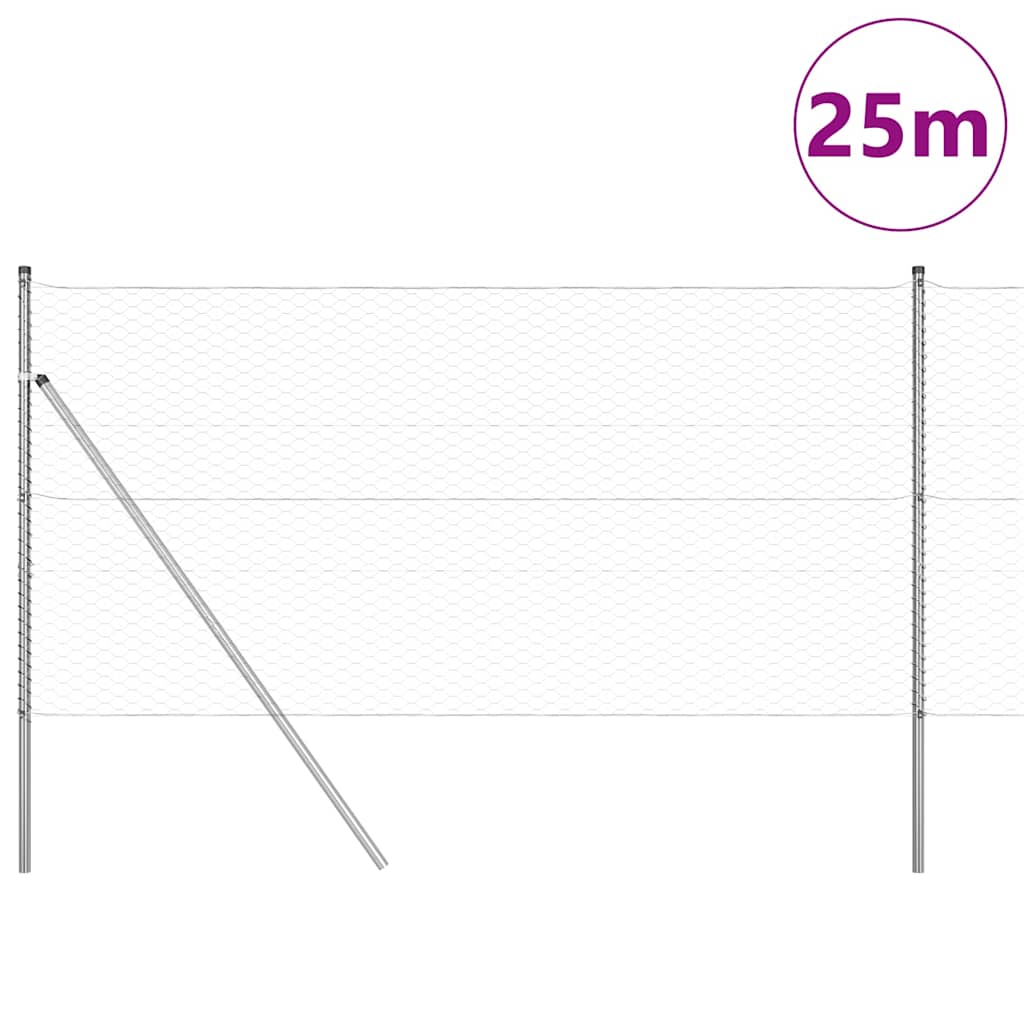 Vidaxl afrasteringspaal zilver 25 x 1 m (36 mm gaas) staal