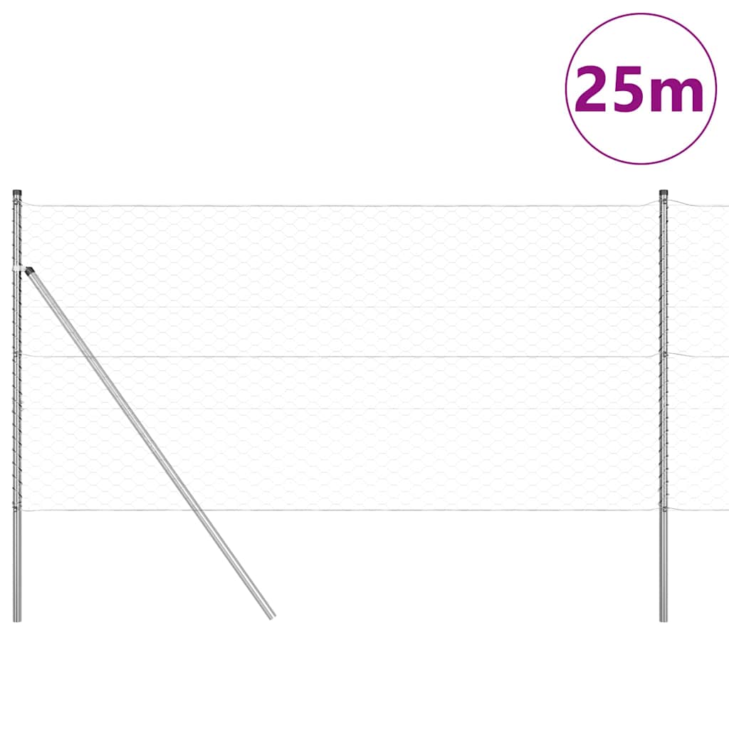 Vidaxl afrasteringspaal zilver 25 x 1,2 m (50 mm gaas) staal