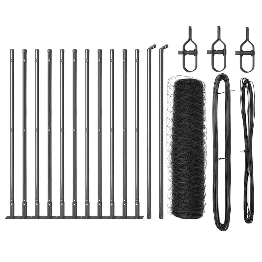 Vidaxl afrasteringspaal grijs 25 x 0,4 m (50 mm gaas) staal en pvc