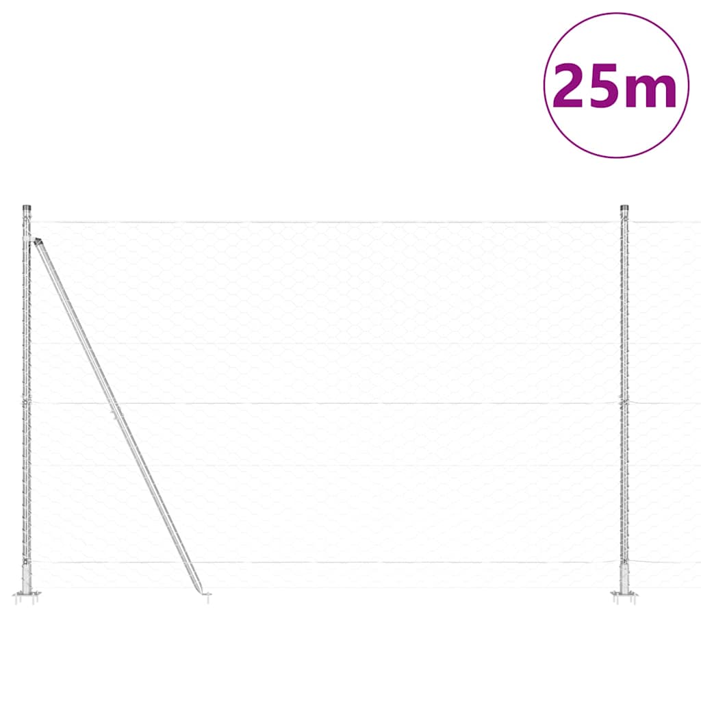 Vidaxl afrasteringspaal zilver 25 x 1,6 m (50 mm gaas) staal