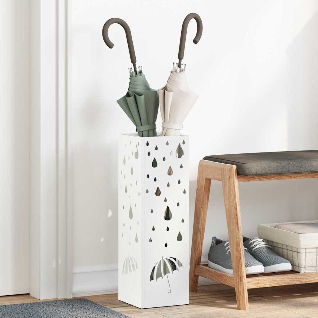 Vidaxl paraplu standaard met opslag wit 15,5 x 15,5 x 49 cm metaal