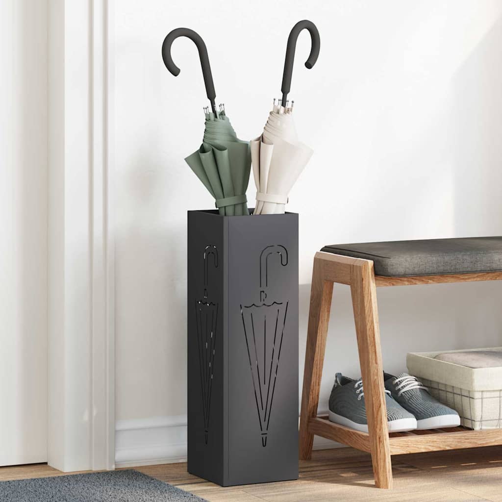 Vidaxl paraplu standaard met opslag zwart 15,5 x 15,5 x 49 cm metaal
