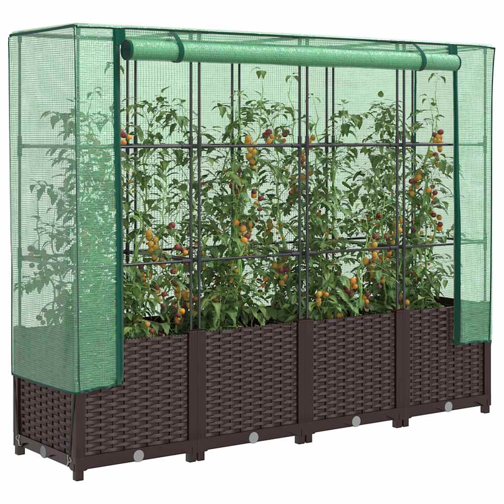 Vidaxx Pflanzkübel erhöht mit Gewächshausabdeckung 160x40x138 cm Rattanoptik