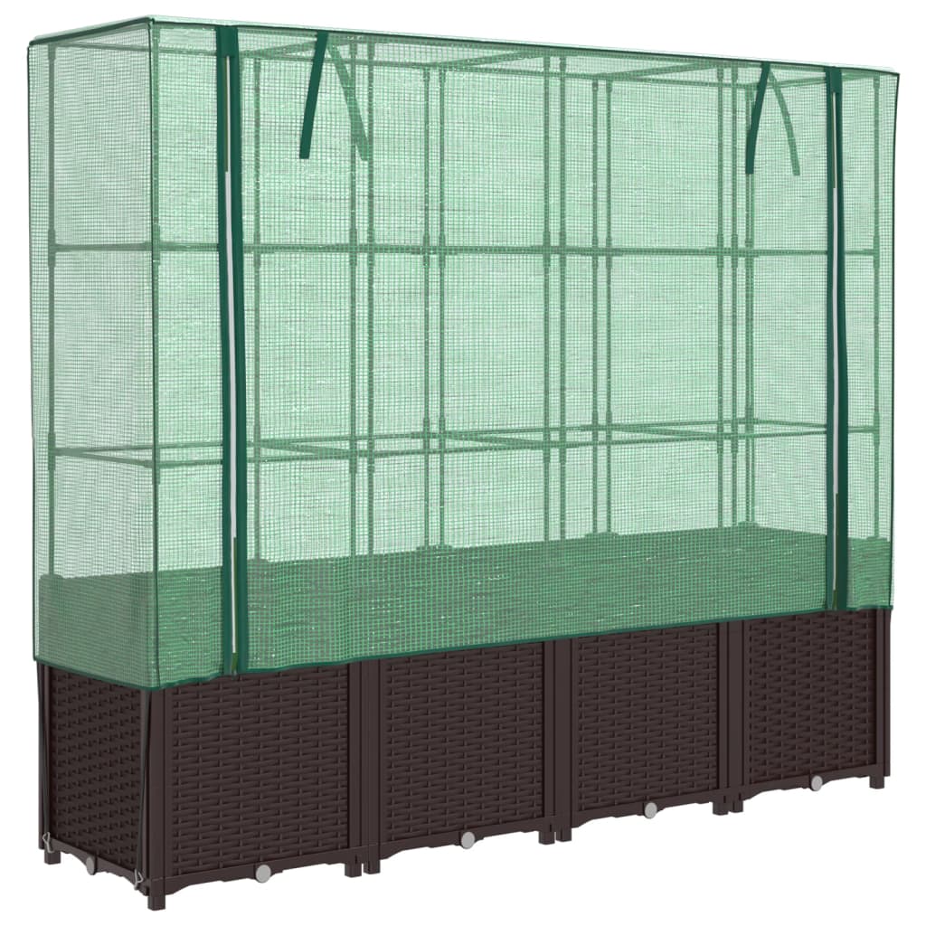 VidaXL Pflanzkübel erhöht mit Gewächshausabdeckung 160x40x153 cm Rattanoptik