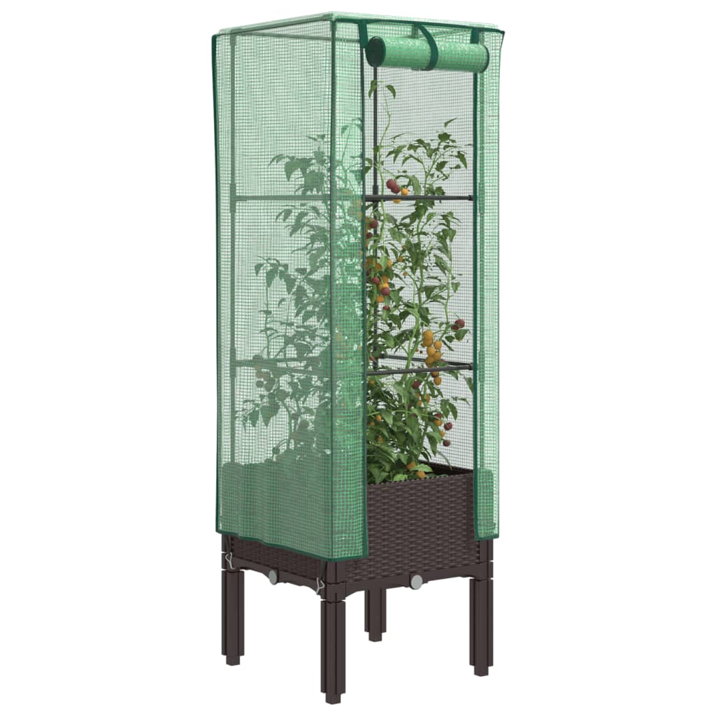 Vidaxx Pflanzkübel erhöht mit Gewächshausabdeckung 40x40x140 cm Rattanoptik