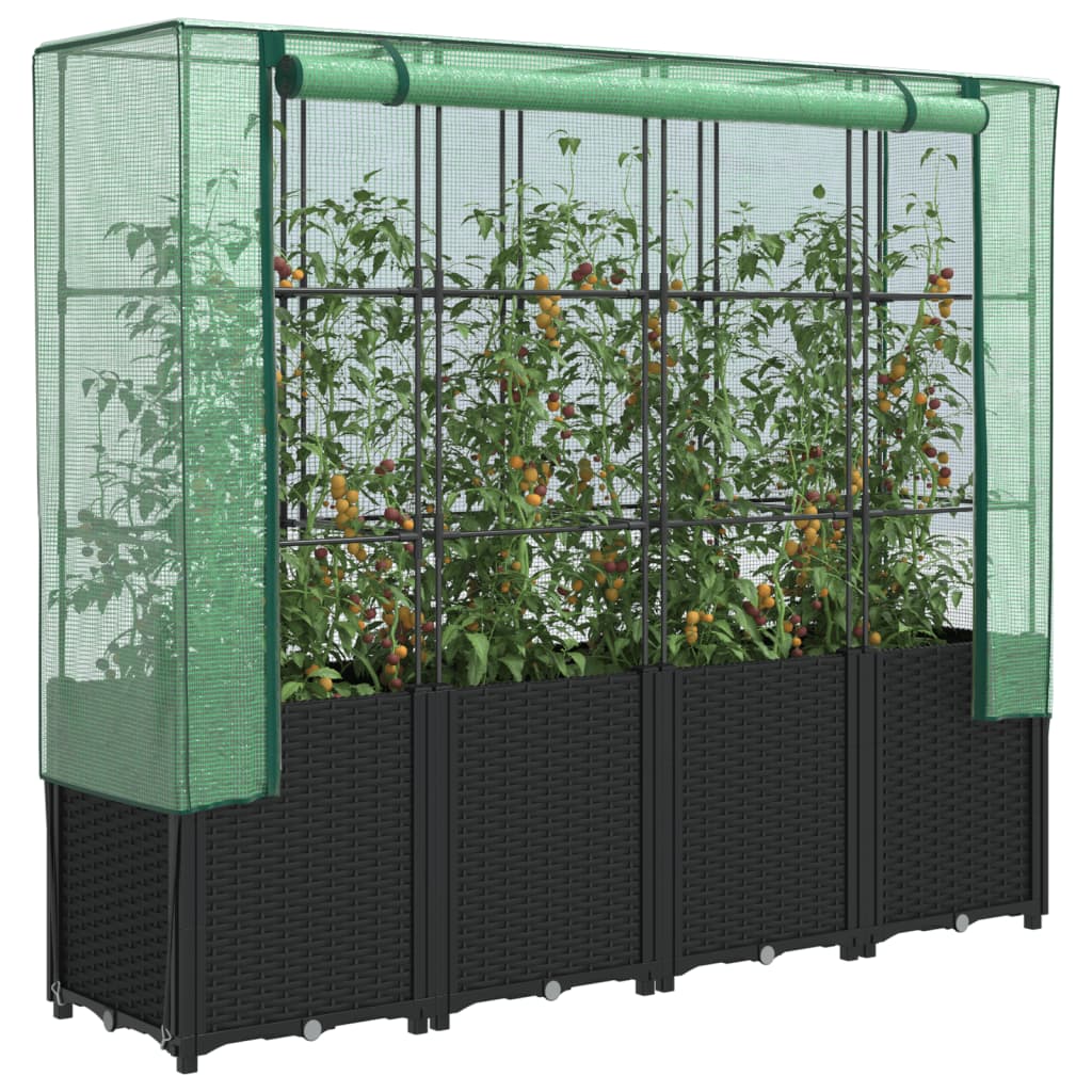 VidaXL Pflanzkübel erhöht mit Gewächshausabdeckung 160x40x153 cm Rattanoptik