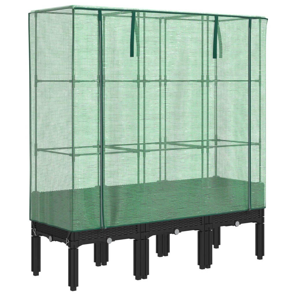 Vidaxx Pflanzkübel erhöht mit Gewächshausabdeckung 120x40x140 cm Rattanoptik