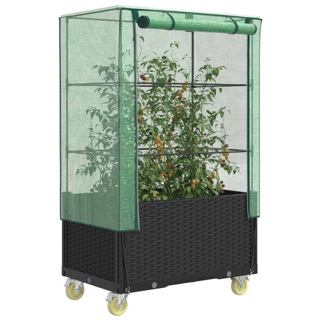 Vidaxx Pflanzkübel erhöht mit Abdeckung und Rädern 80x50x182 cm Rattanoptik