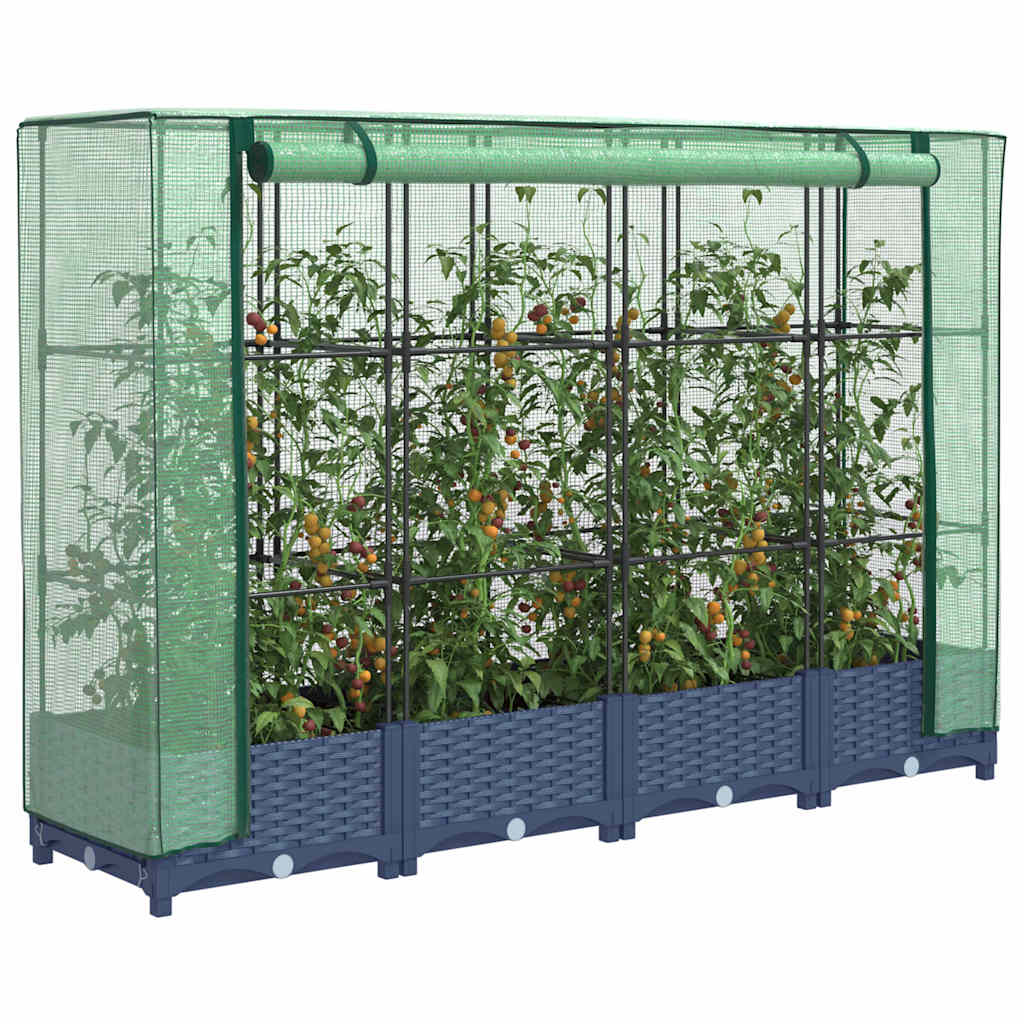 Vidaxx Pflanzkübel erhöht mit Gewächshausabdeckung 160x40x123 cm Rattanoptik