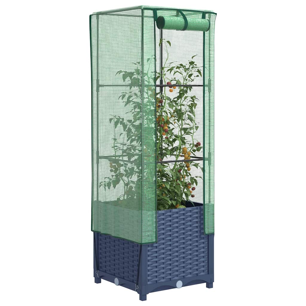 VidaXL Pflanzkübel erhöht mit Gewächshausabdeckung 40x40x139 cm Rattanoptik