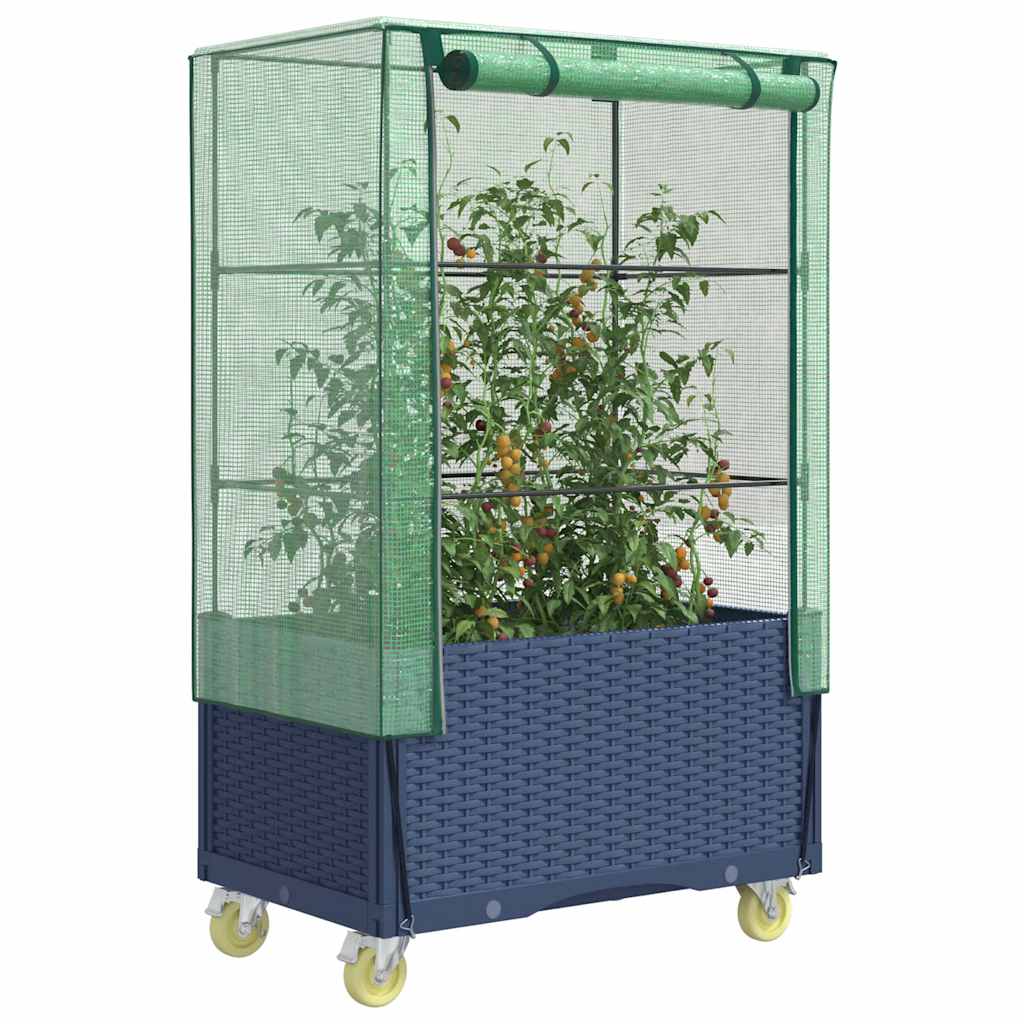 Vidaxx Pflanzkübel erhöht mit Abdeckung und Rädern 80x50x182 cm Rattanoptik