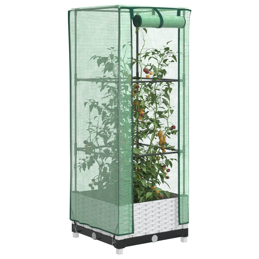 Vidaxx Pflanzgefäß erhöht mit Gewächshausabdeckung 40x40x123 cm Rattanoptik