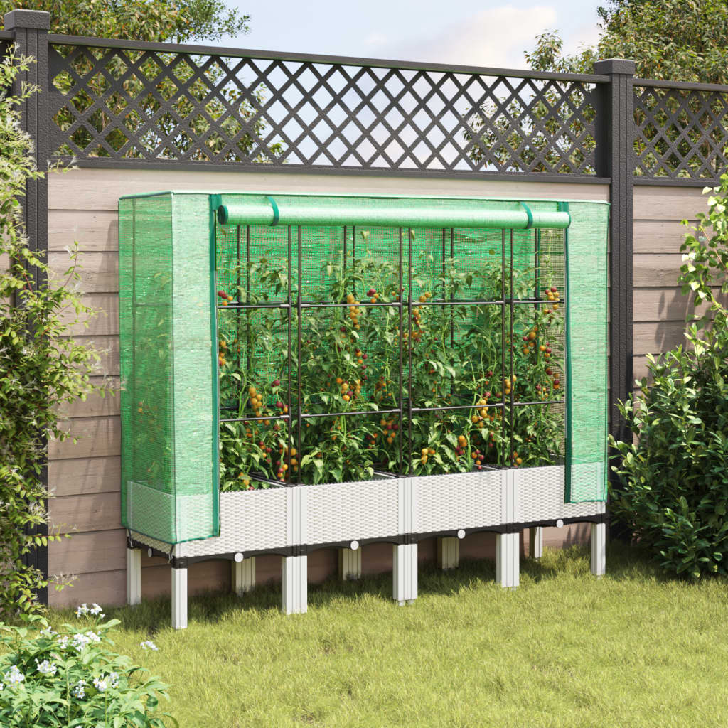 Vidaxx Pflanzkübel erhöht mit Gewächshausabdeckung 160x40x140 cm Rattanoptik