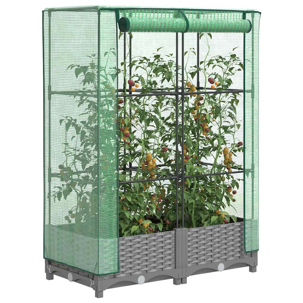 Vidaxx Pflanzkübel erhöht mit Gewächshausabdeckung 80x40x123 cm Rattanoptik