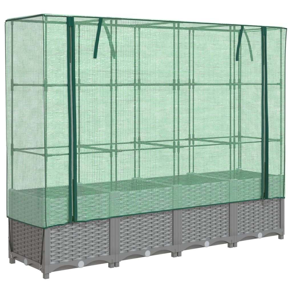 Vidaxx Pflanzkübel erhöht mit Gewächshausabdeckung 160x40x138 cm Rattanoptik