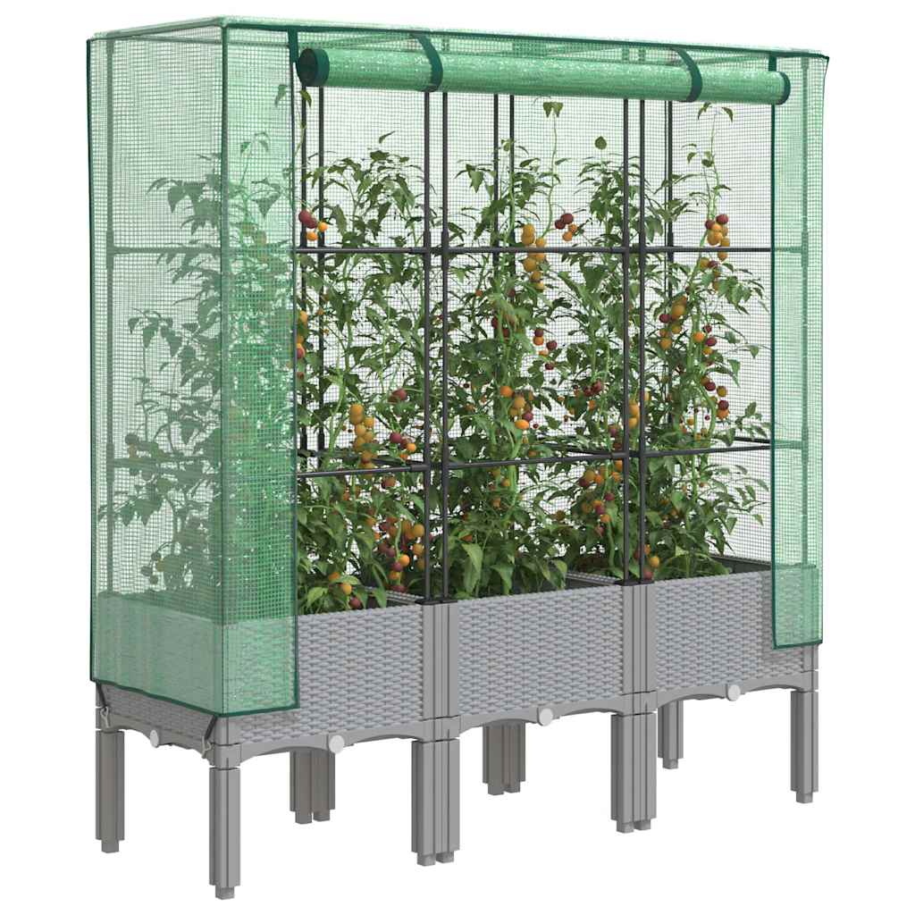 Vidaxx Pflanzkübel erhöht mit Gewächshausabdeckung 120x40x140 cm Rattanoptik