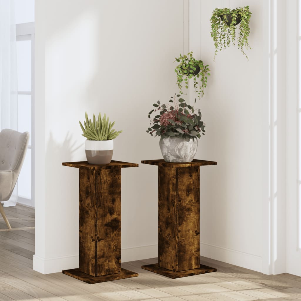 VidaXL Pflanzenständer 2 Stück 30x30x60 cm verarbeitetes Holz geräucherte Eiche