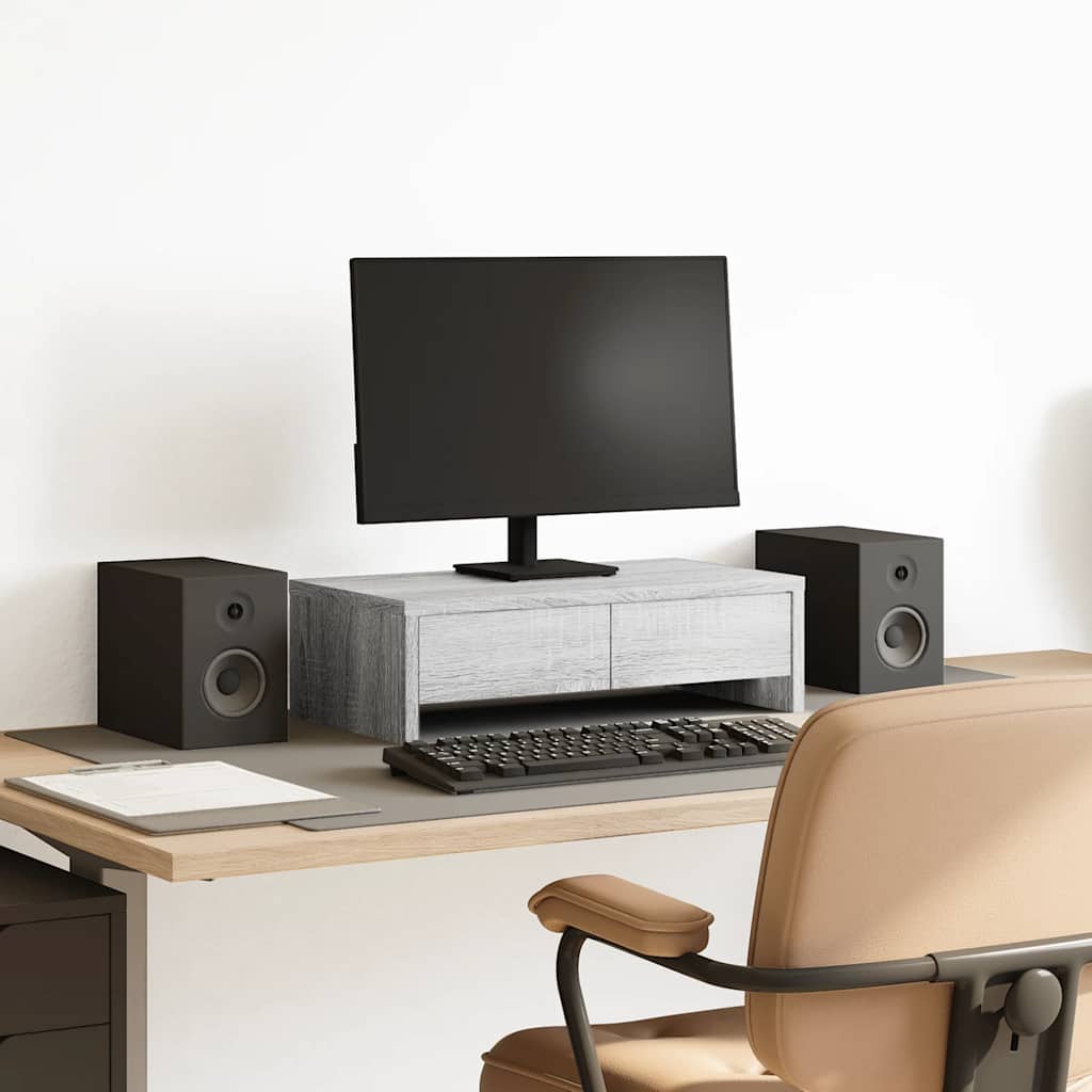 Vidaxxl Monitorständer mit Schubladen 50x27x15 cm Holzgrau Sonoma Eiche