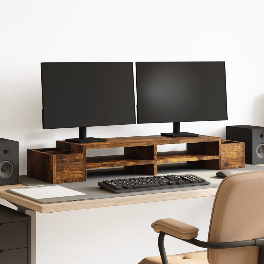 VidaXL Monitorständer mit Stauraum 100x27x15 cm Holz geräucherte Eiche