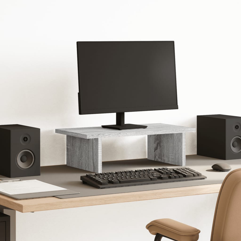 Vidaxxl-Monitorständer 50 x 27 x 15 cm, Holzwerkstoff, graue Sonoma-Eiche