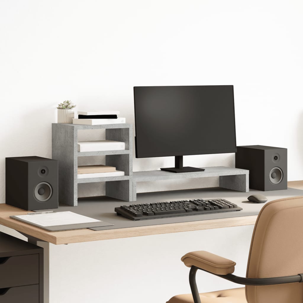 Vidaxxl-Monitorständer mit Schreibtisch-Organizer, lackiertes Holz, Betongrau
