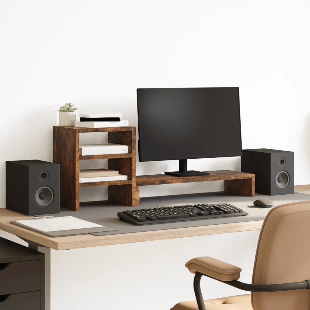 VidaXL Monitorständer mit Schreibtisch-Organizer aus geräucherter Eiche