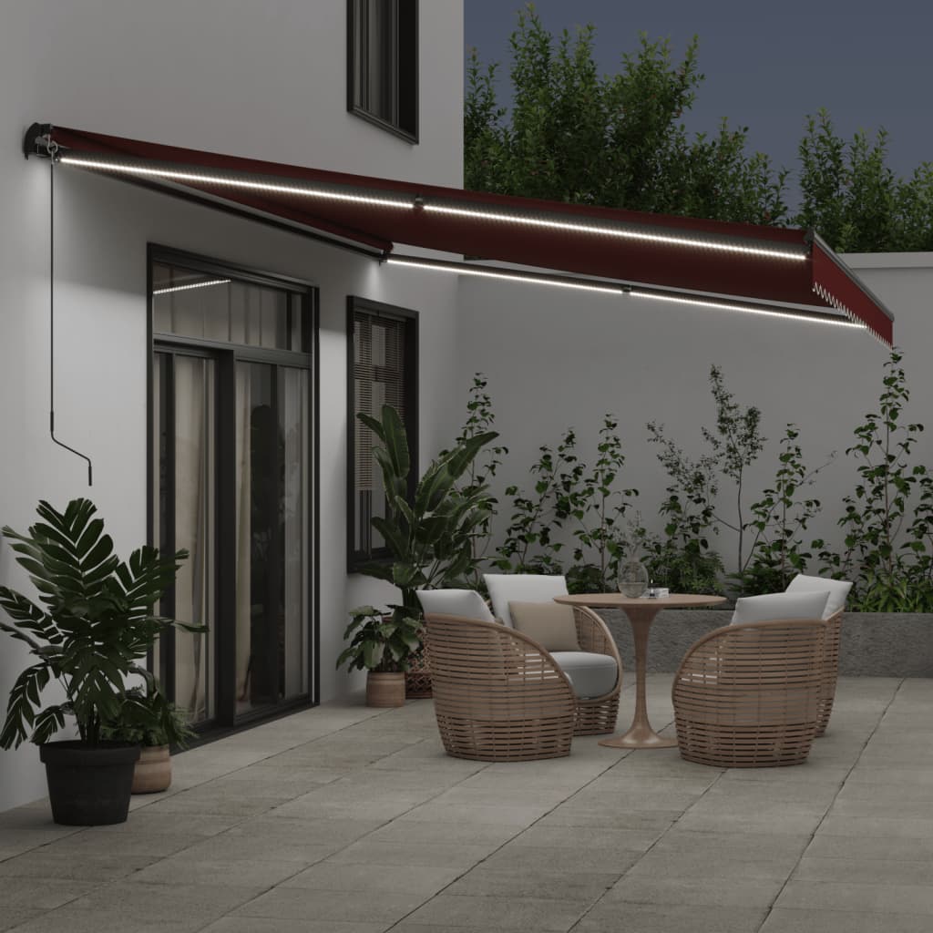VidaXL Markise manuell ausziehbar mit LEDs 500x300 cm burgunderrot