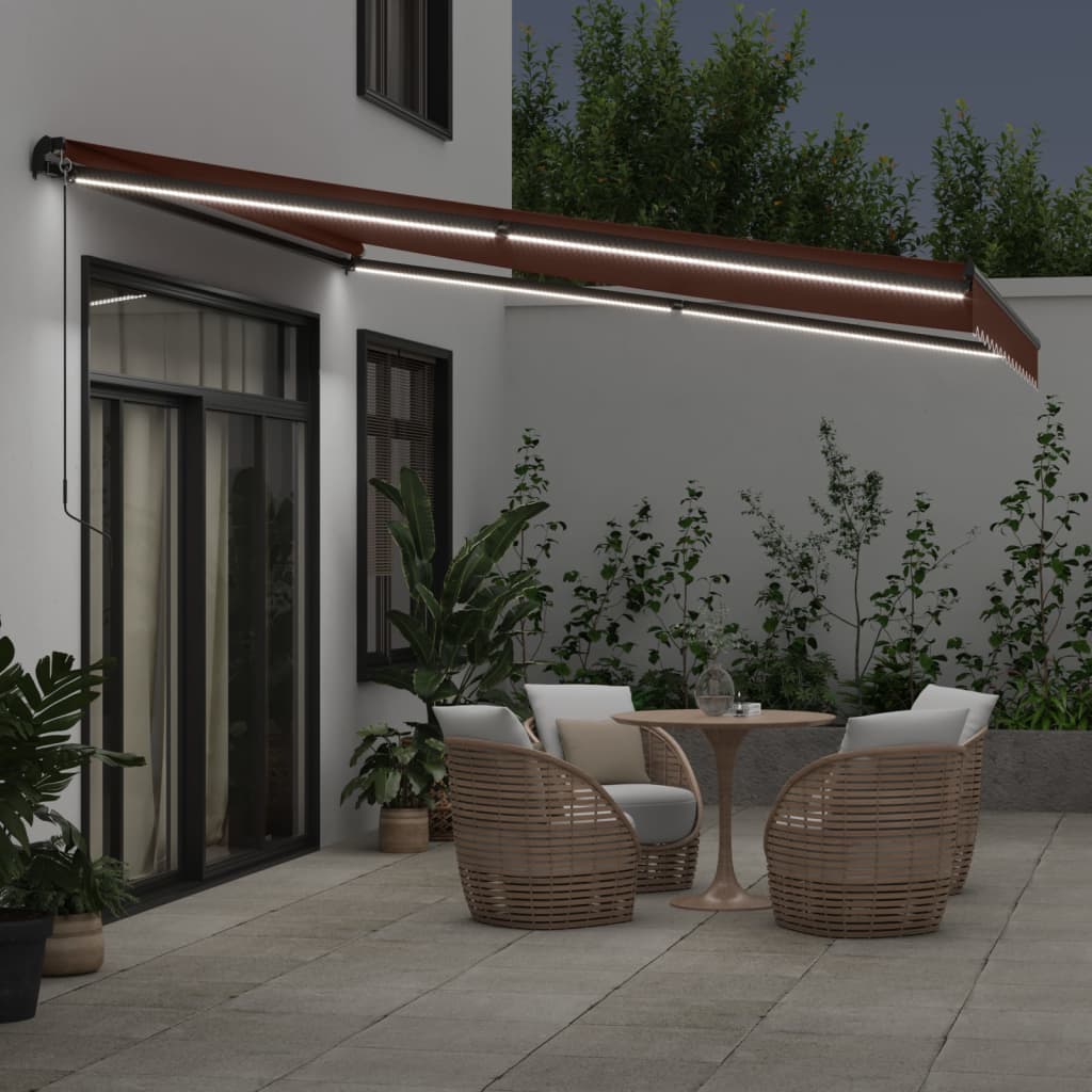 VidaXL Markise manuell ausziehbar mit LEDs 400x300 cm braun