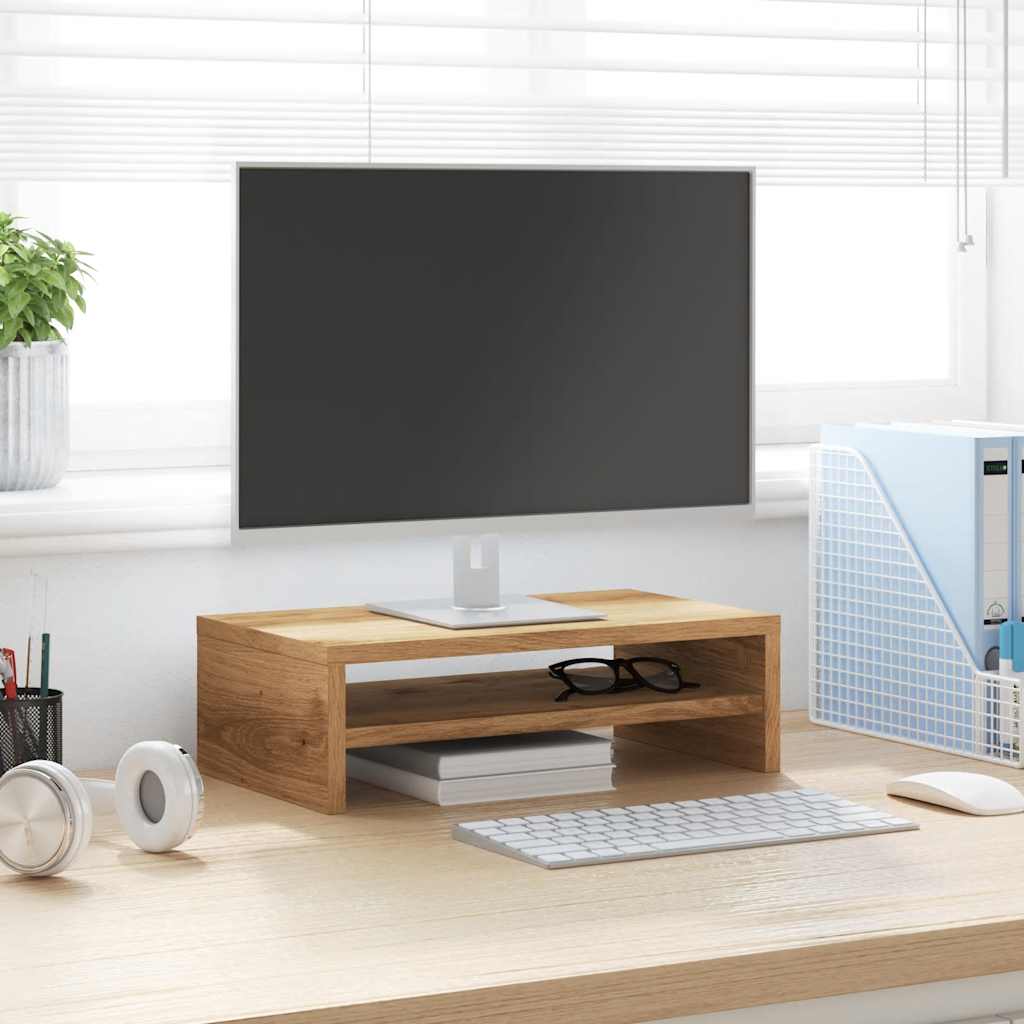 VidaXL Monitorständer 42x24x13 cm, handgefertigtes Holz, handwerkliche Eichenfarbe