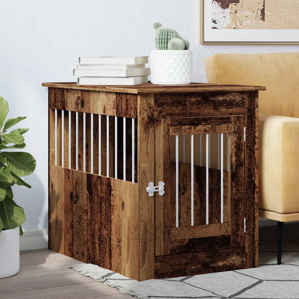 Vidaxxl Hundebox 55x80x68 cm aus handgefertigtem Holz, altholzfarben