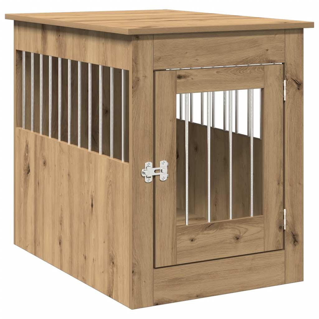 Vidaxxl Hundebox 55x80x68 cm aus handgefertigtem Holz, handwerklich eichenfarben