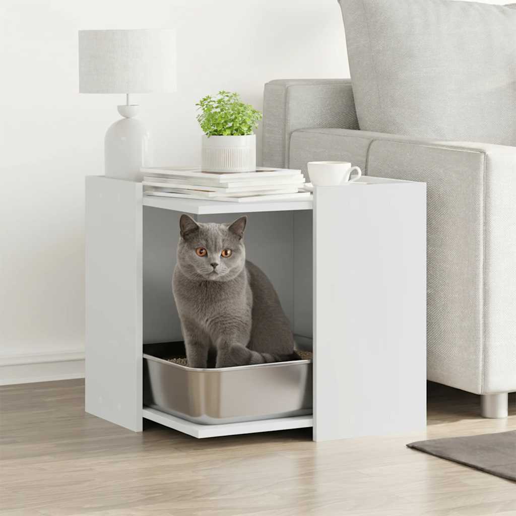 Vidaxxl Katzentoilette 53x53x51 cm, lackiertes Holz weiß