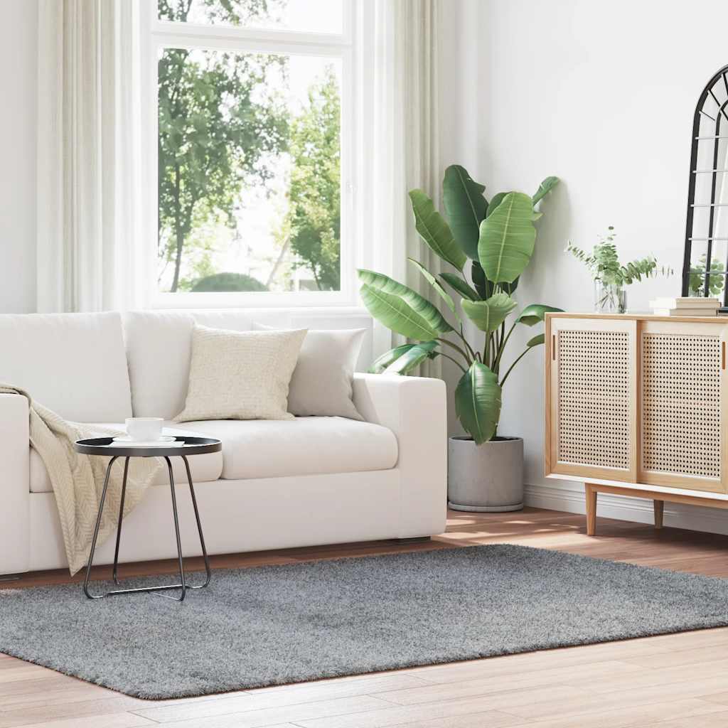 Vidaxl hoogpolig vloerkleed navarra 160x230 cm polyester lichtgrijs