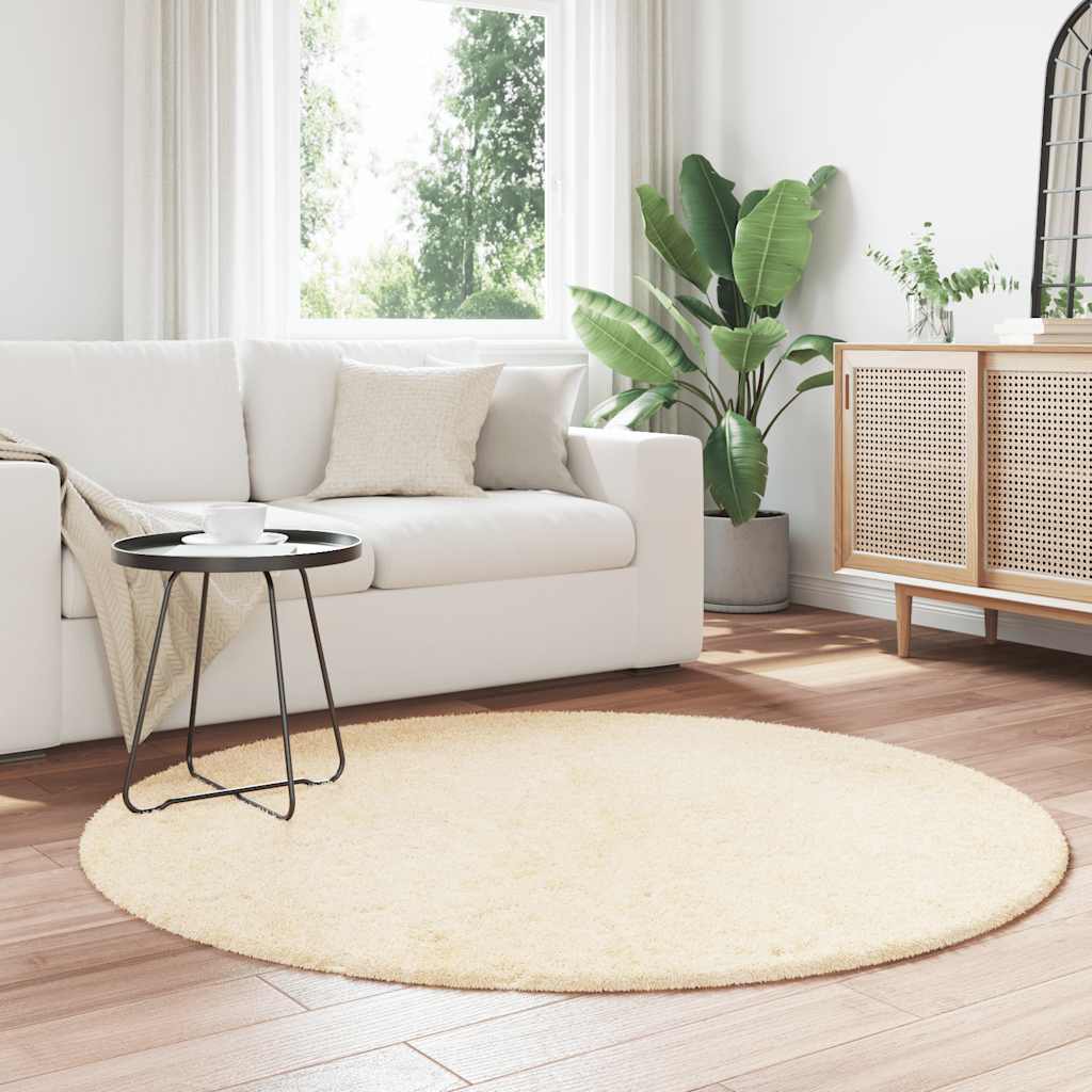 Vidaxl hoogpolig vloerkleed navarra 160x160 cm polyester crèmekleurig