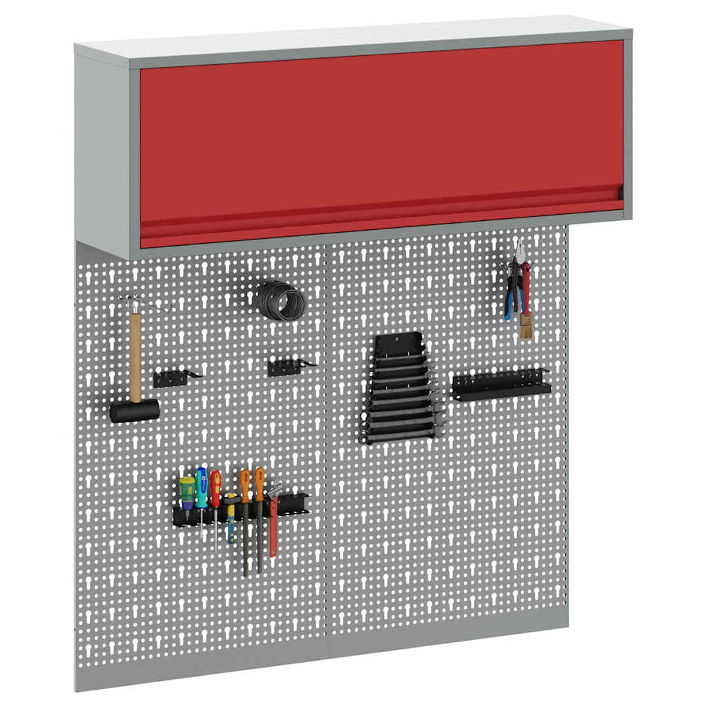 Vidaxl gereedschapskast set met plank 3 pcs rood gepoedercoat staal