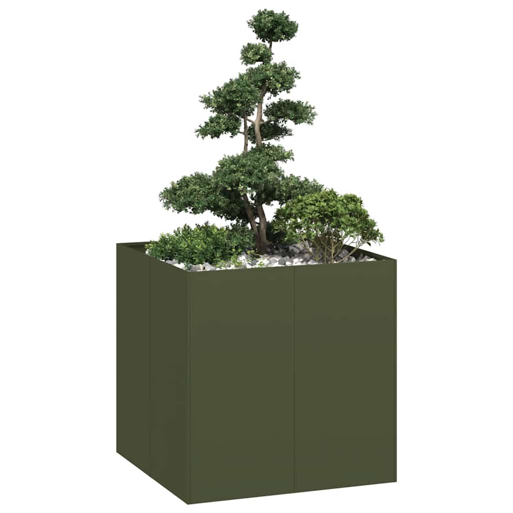Vidaxl plantenbak 80x80x80 cm staal olijfgroen