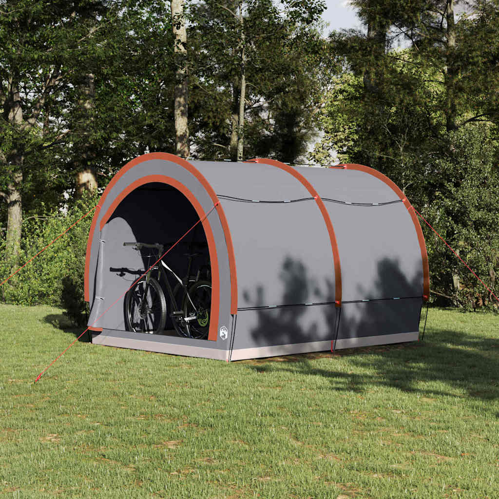 Vidaxl fietstent met dak met opslag grijs en oranje 256 x 222 x 182 cm