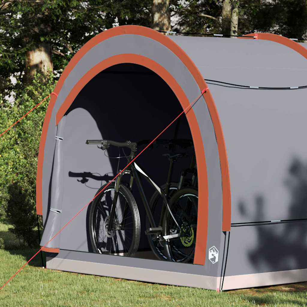 Vidaxl fietstent met dak met opslag grijs en oranje 256 x 222 x 182 cm