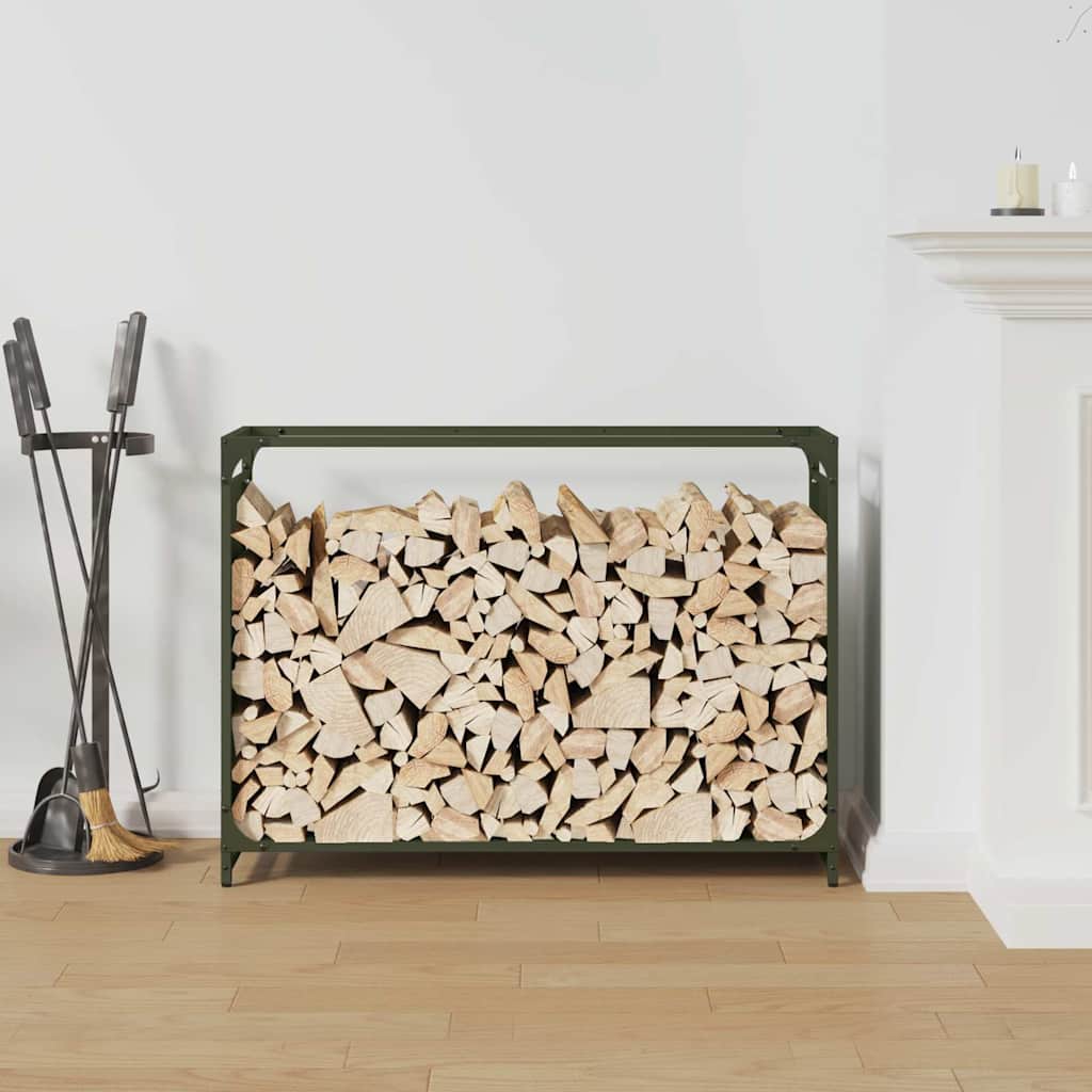 Vidaxl brandhoutrek 90x28x65 cm koudgewalst staal olijfgroen
