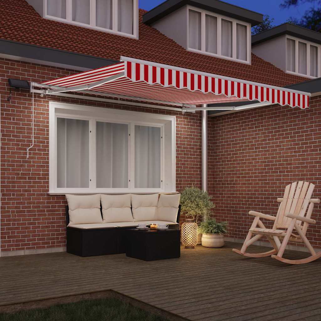 Vidaxl inklapbaar zonnescherm rood en wit 350 x 250 cm stof en staal