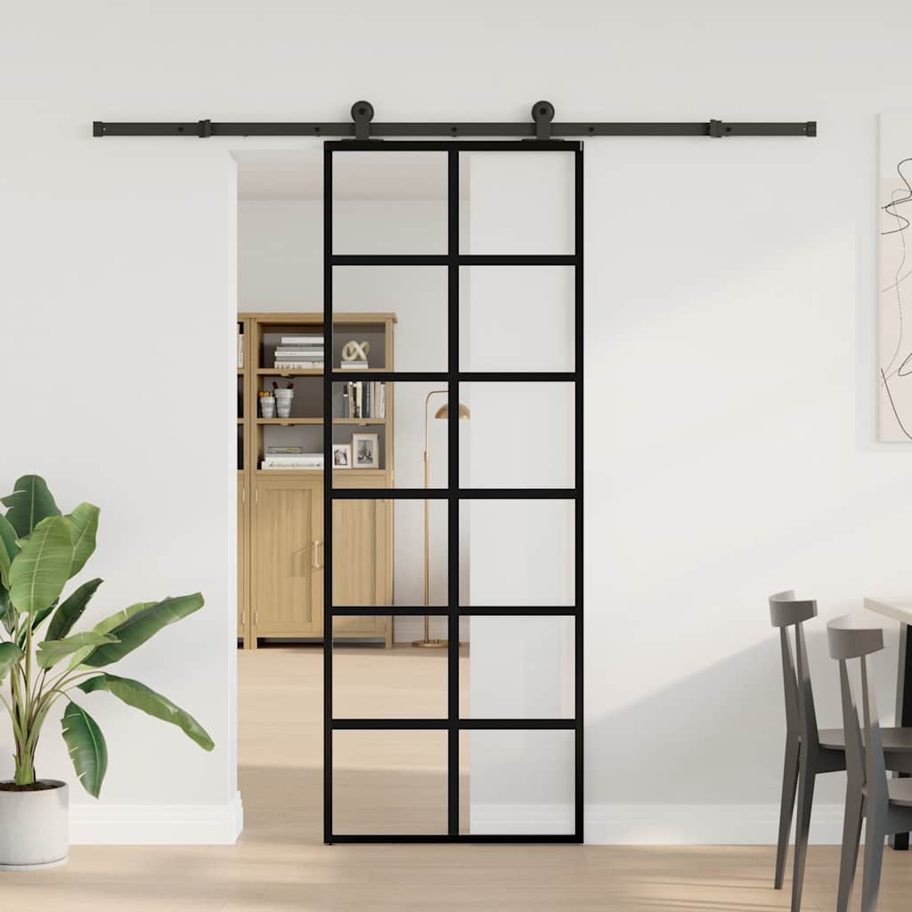 Vidaxl schuifdeur met beslag 76x205 cm esg-glas en aluminium