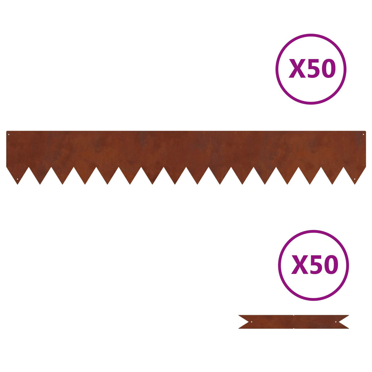 Vidaxl tuinrand 50 pcs bruin 100 x 0.05 x 20 cm cortenstaal