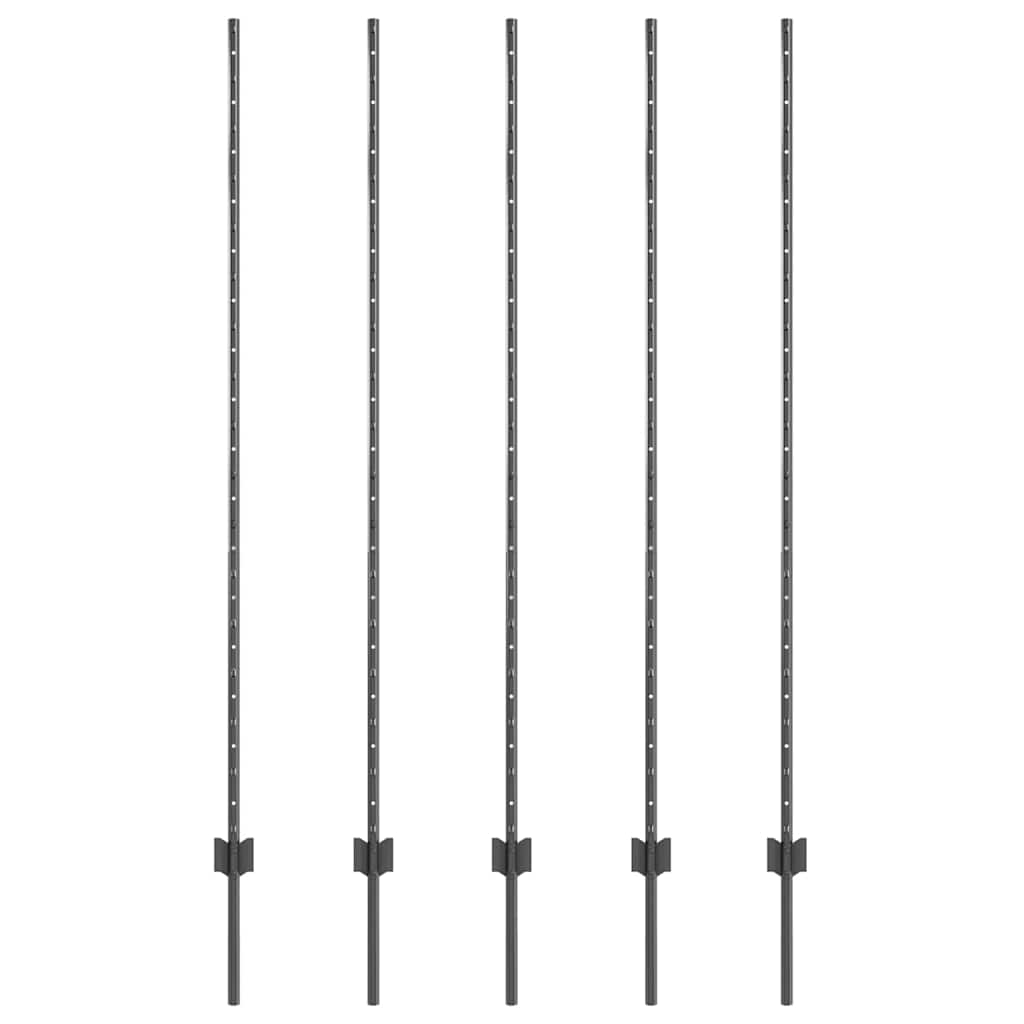 Vidaxl afrasteringspaal 5 pcs grijs 160 cm staal