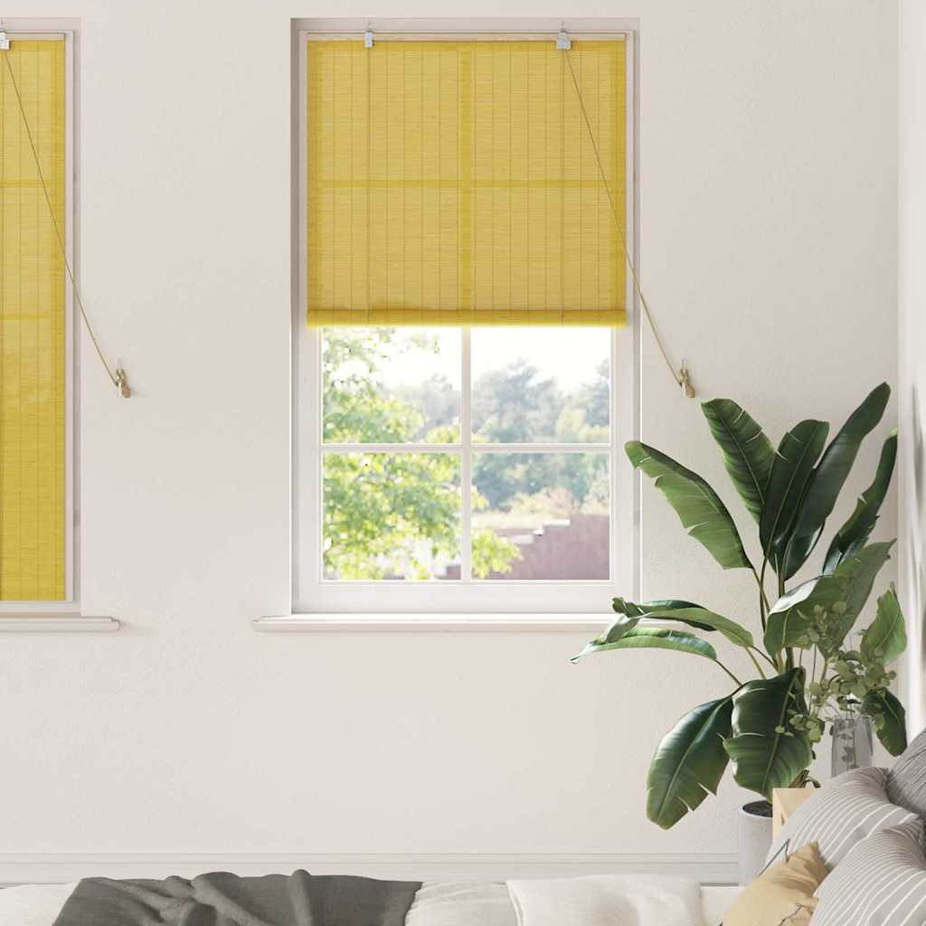 Vidaxl rolgordijn met gordijnen geel 80 x 160 cm bamboe