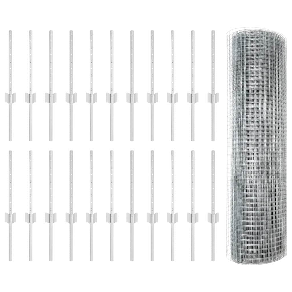 Vidaxl hek met paal zilver 0,4 x 50 m staal