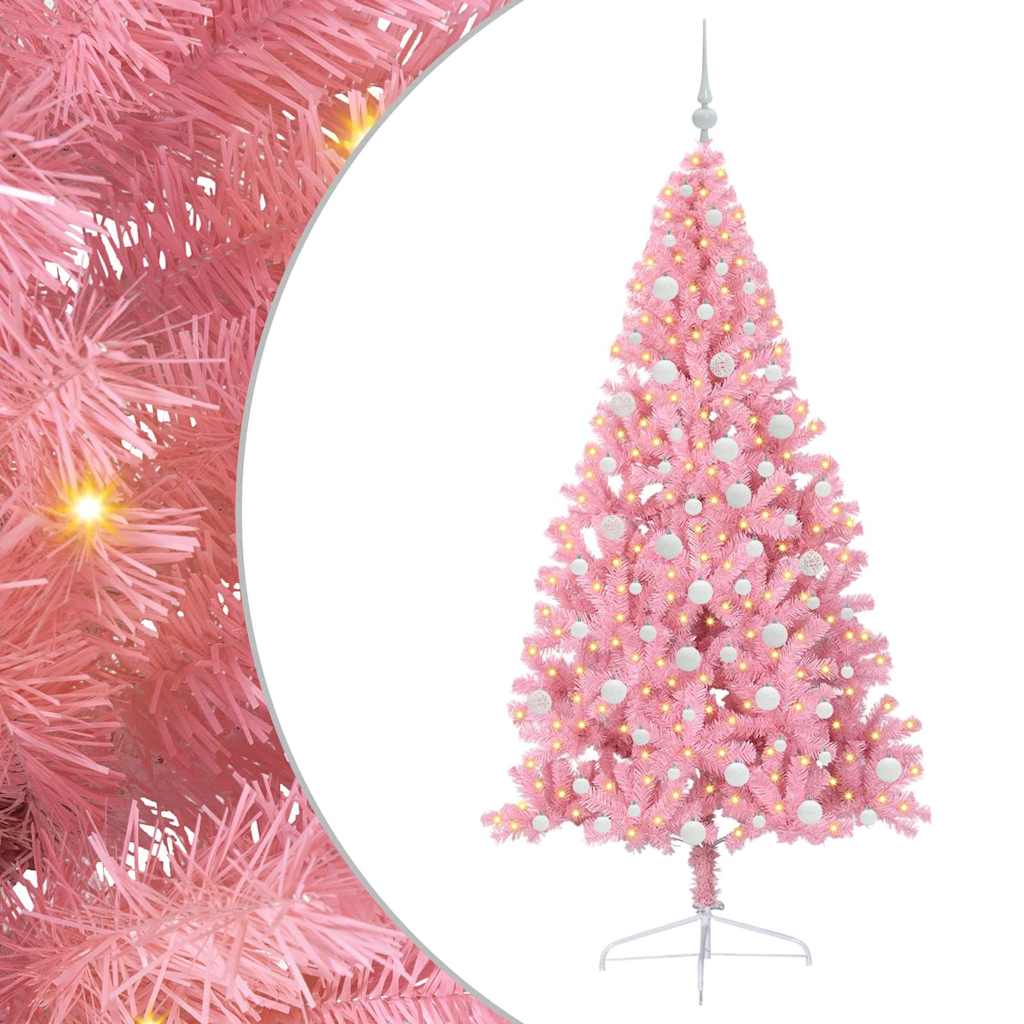 Vidaxl kunstmatig voorverlicht kerstboom met 300 led roze 180 cm pvc